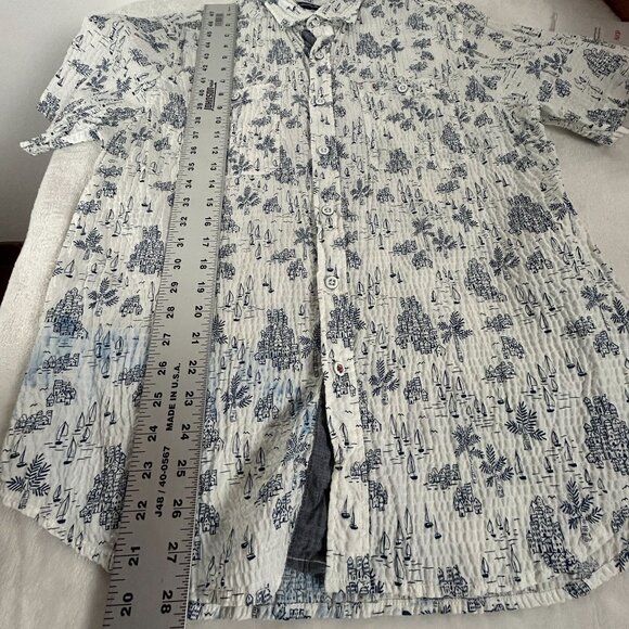 Tommy Bahama Camp Shirt Mens Medium Santorini Sail Stretch Cotton Puckered Blue - Picture 7 of 9